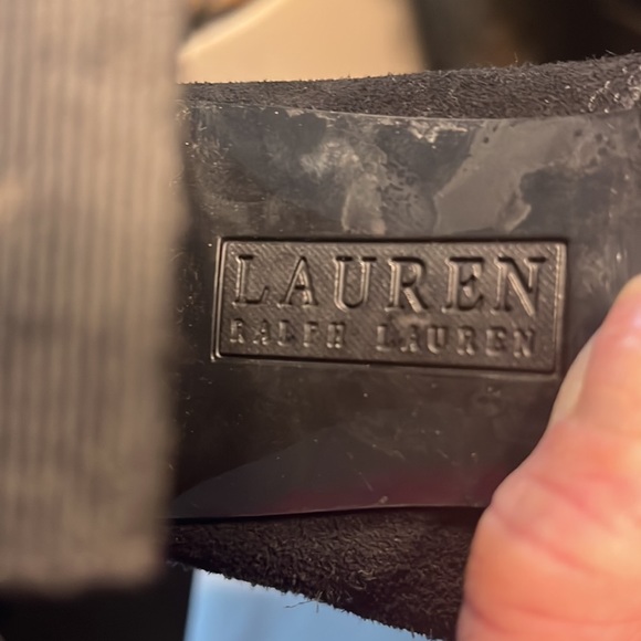 Lauren Ralph Lauren | Black suede booties w/ leather edge and tassel ties - Picture 4 of 8